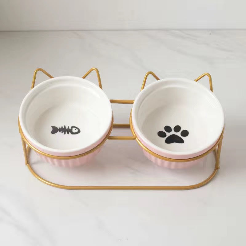 Elevated Tilted Ceramic Double Pet Bowl