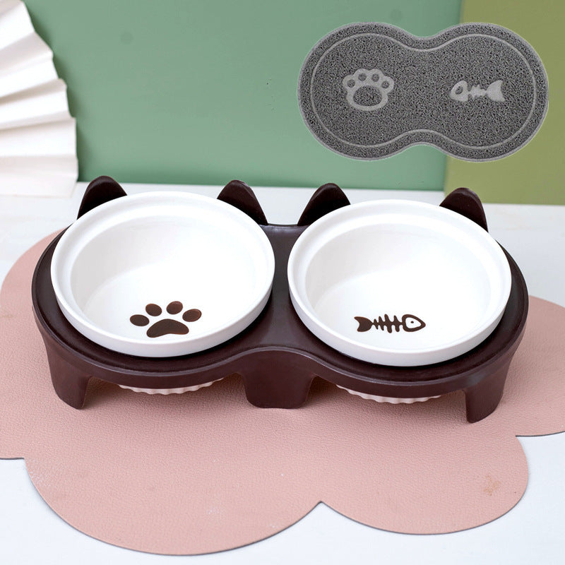 Elevated Tilted Ceramic Double Pet Bowl