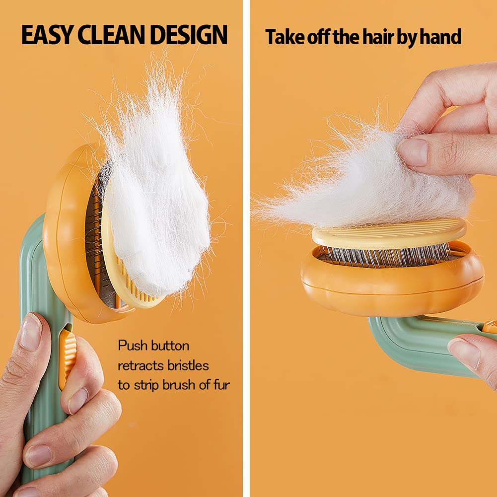 Pet Pumpkin Self-Cleaning Slicker Brush for Hair Removal