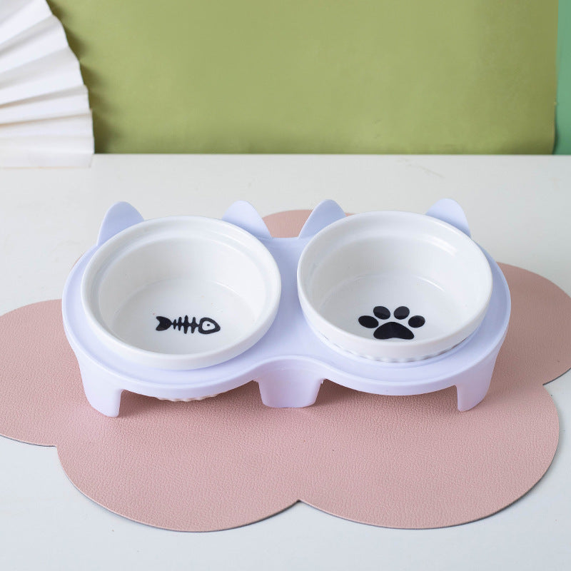 Elevated Tilted Ceramic Double Pet Bowl