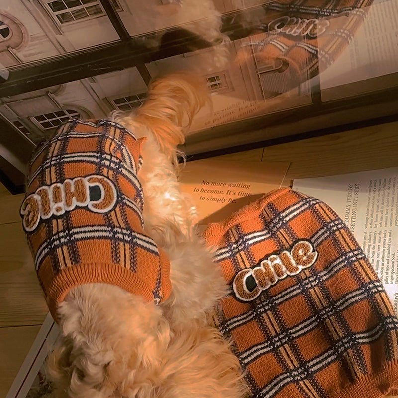 Vintage Plaid Knit Sweater for Small Pets