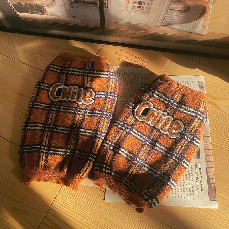 Vintage Plaid Knit Sweater for Small Pets