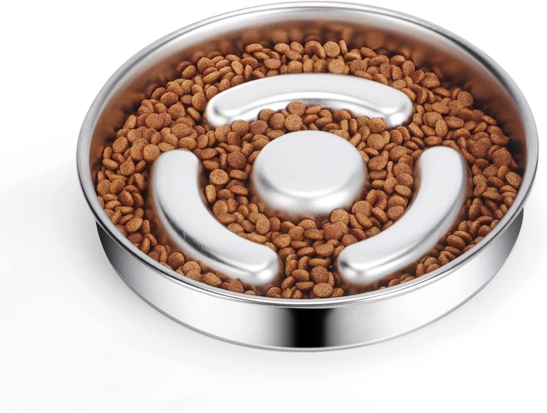 Slow-Feeding Stainless Steel Pet Bowl with Neck Guard