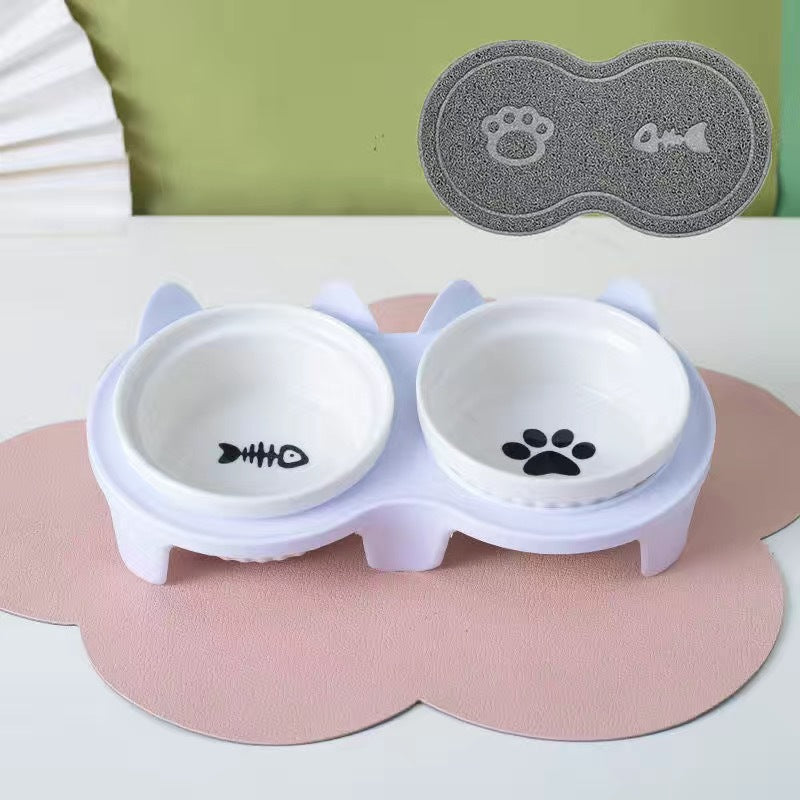 Elevated Tilted Ceramic Double Pet Bowl