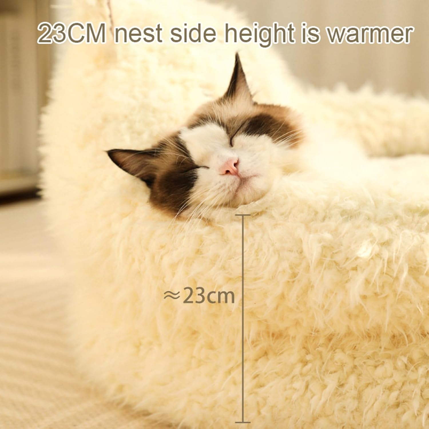 Fluffy Calming Alpaca Pet Bed with Detachable Plush Pad