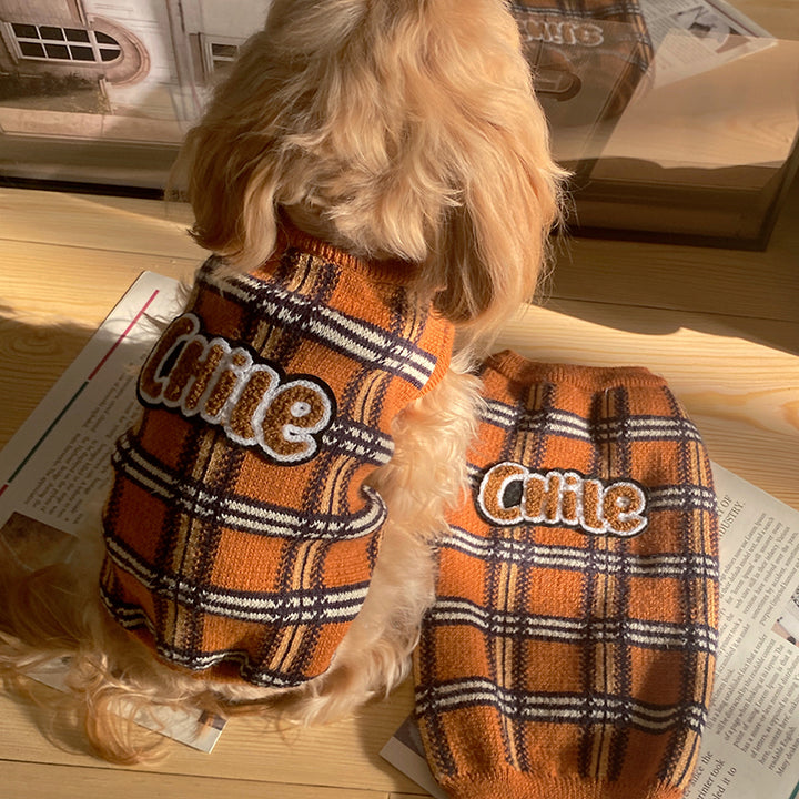 Vintage Plaid Knit Sweater for Small Pets