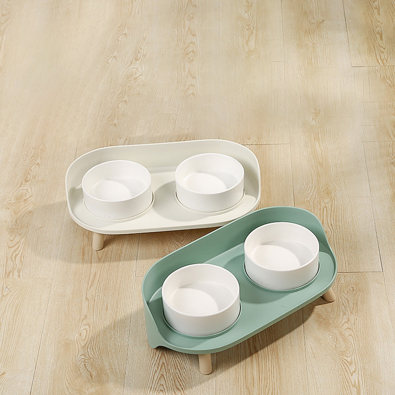 Tilted Double Pet Bowl with Adjustable Spill-Proof Design