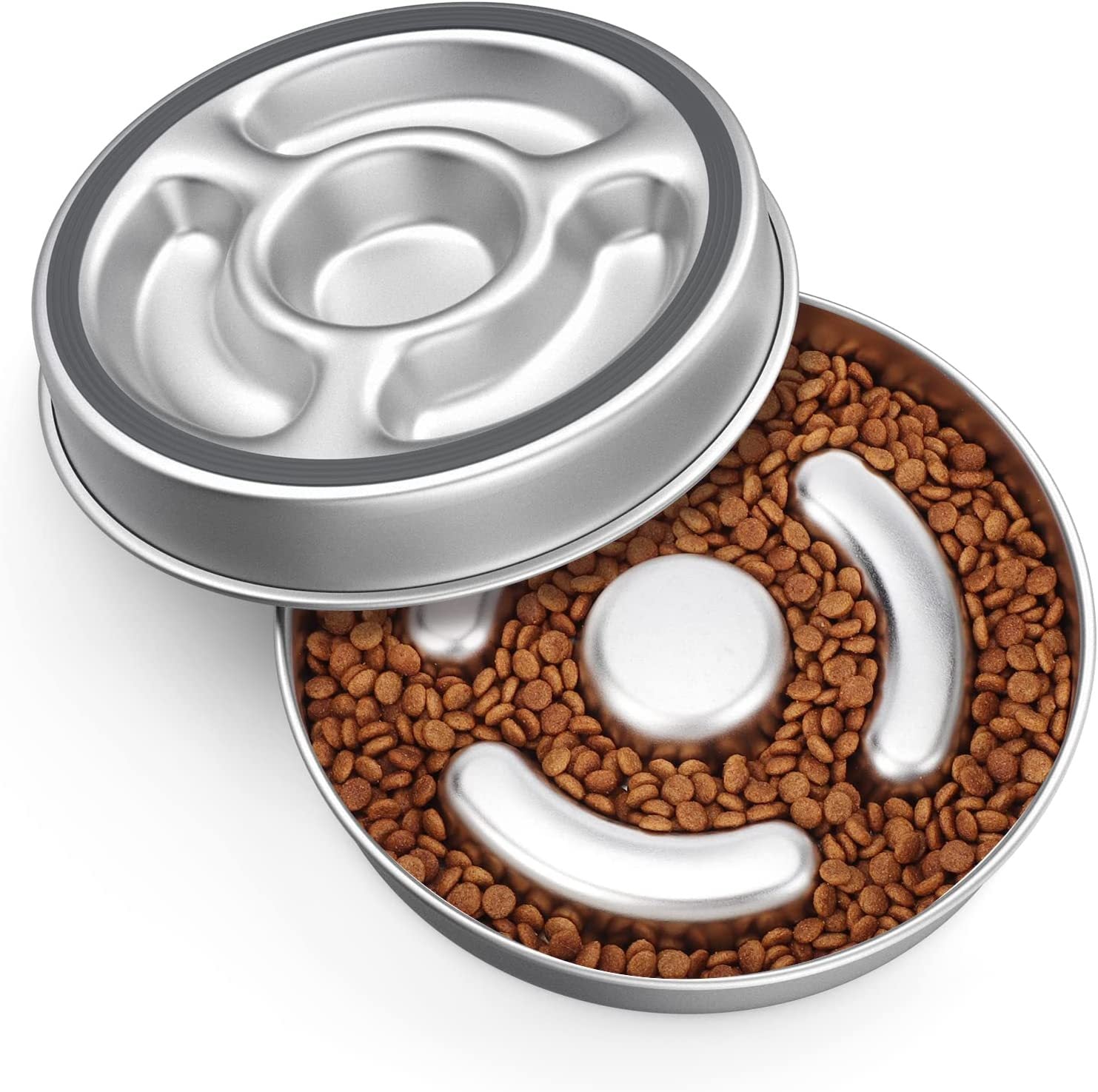 Slow-Feeding Stainless Steel Pet Bowl with Neck Guard