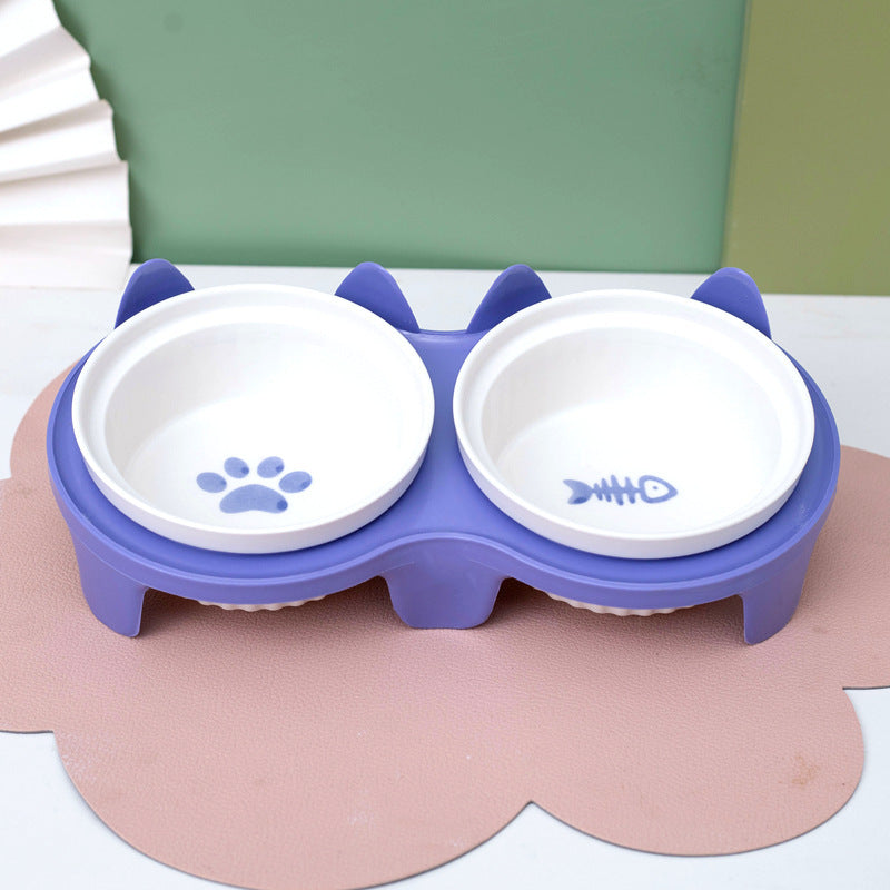 Elevated Tilted Ceramic Double Pet Bowl