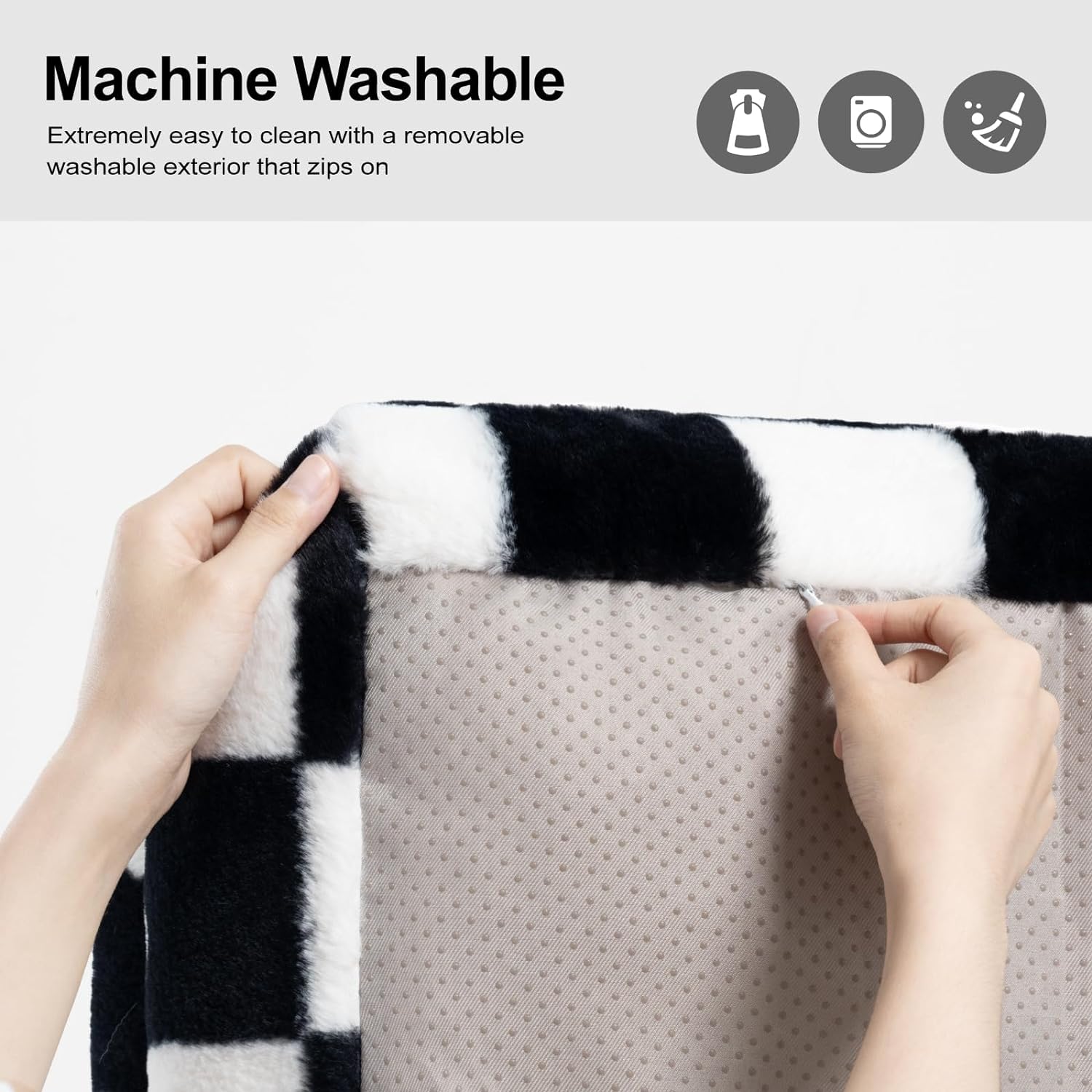 Fluffy Washable Plush Pet Couch Bed with Non-Slip Base