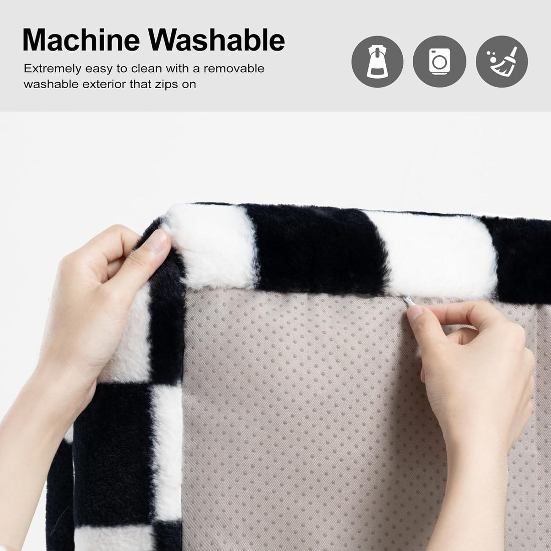 Fluffy Washable Plush Pet Couch Bed with Non-Slip Base