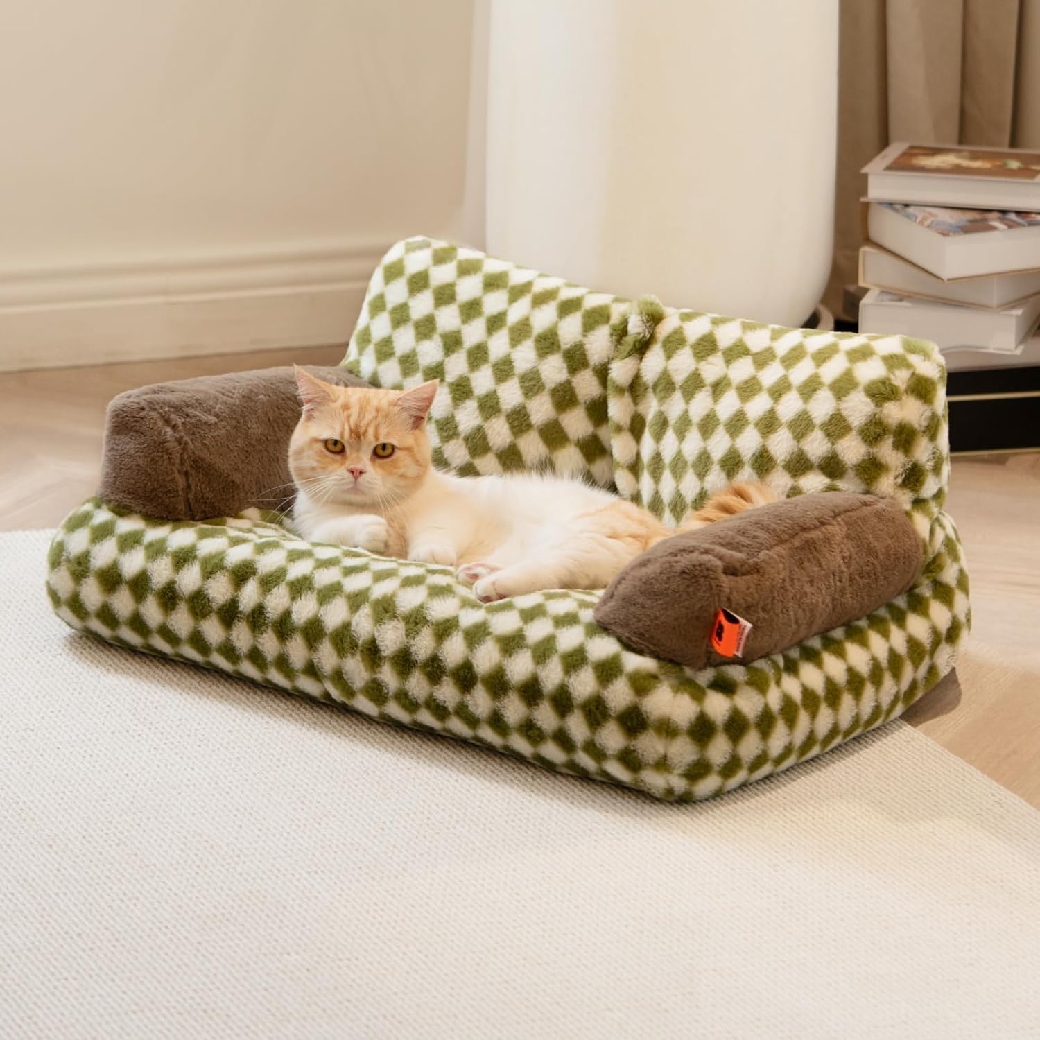 Fluffy Washable Plush Pet Couch Bed with Non-Slip Base
