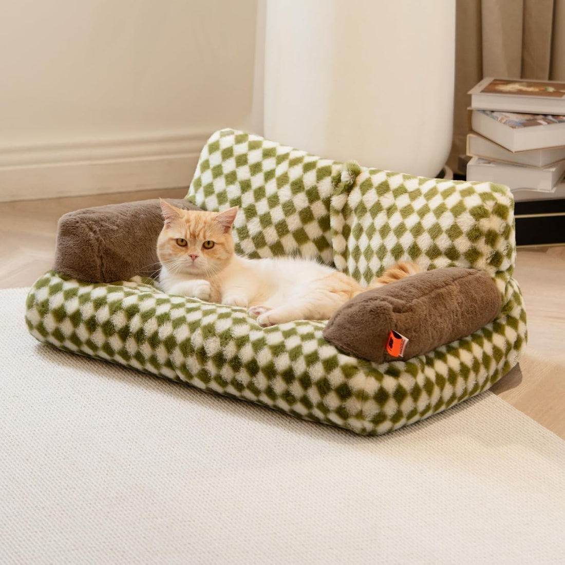 Fluffy Washable Plush Pet Couch Bed with Non-Slip Base