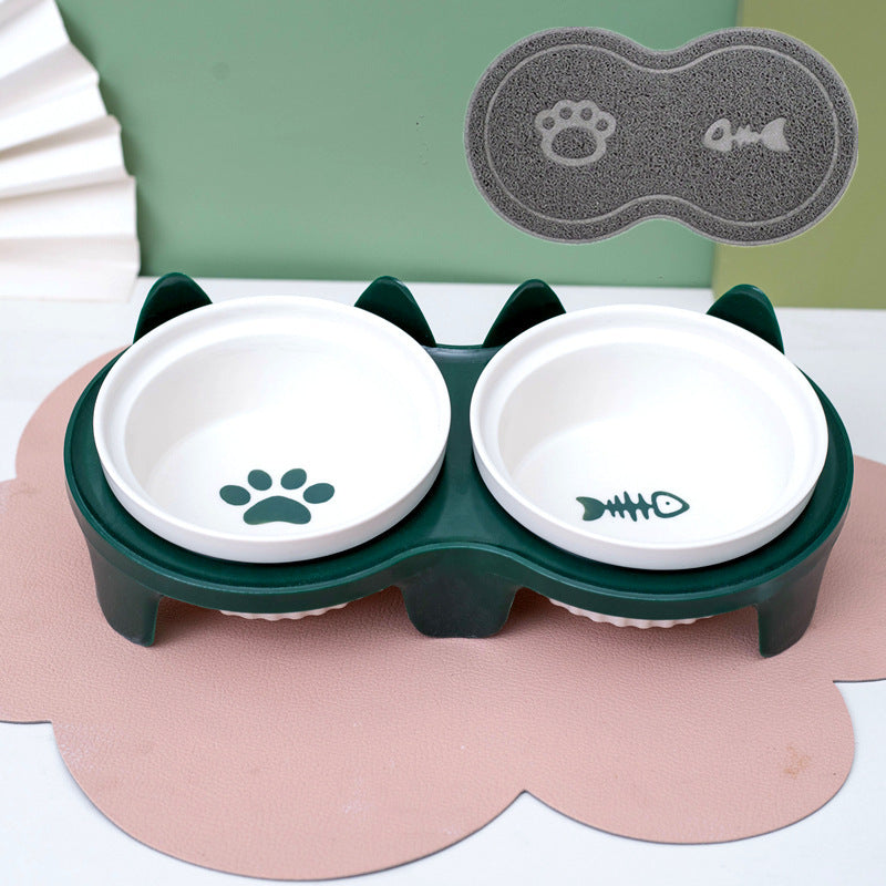 Elevated Tilted Ceramic Double Pet Bowl