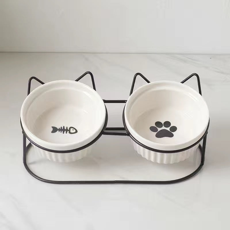 Elevated Tilted Ceramic Double Pet Bowl