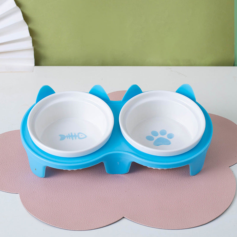 Elevated Tilted Ceramic Double Pet Bowl