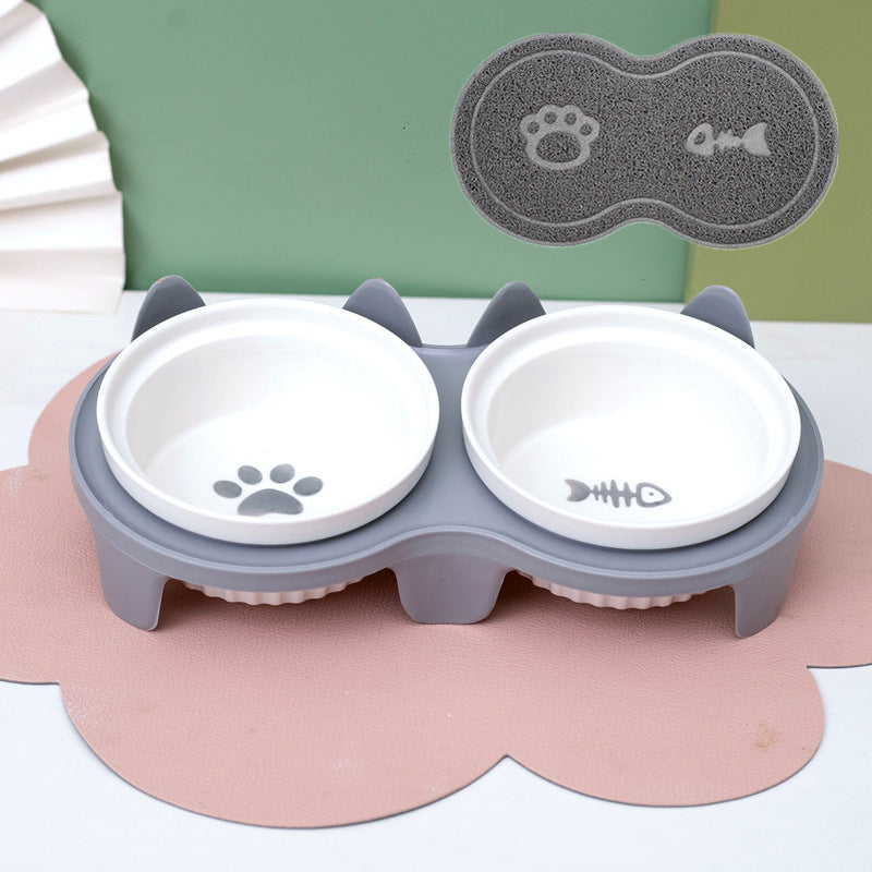 Elevated Tilted Ceramic Double Pet Bowl
