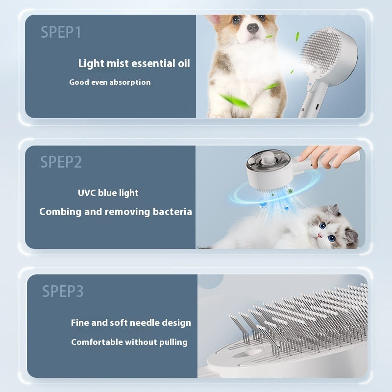Pet Hair Remover Steam Brush for Self-Cleaning Grooming