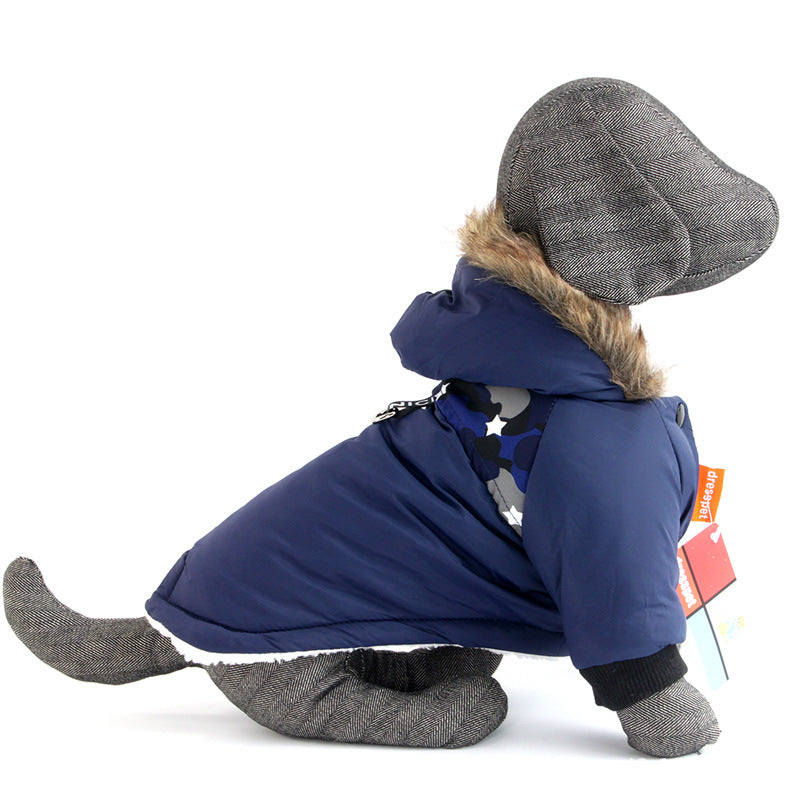 Warm Pet Coat With Traction Rope Design