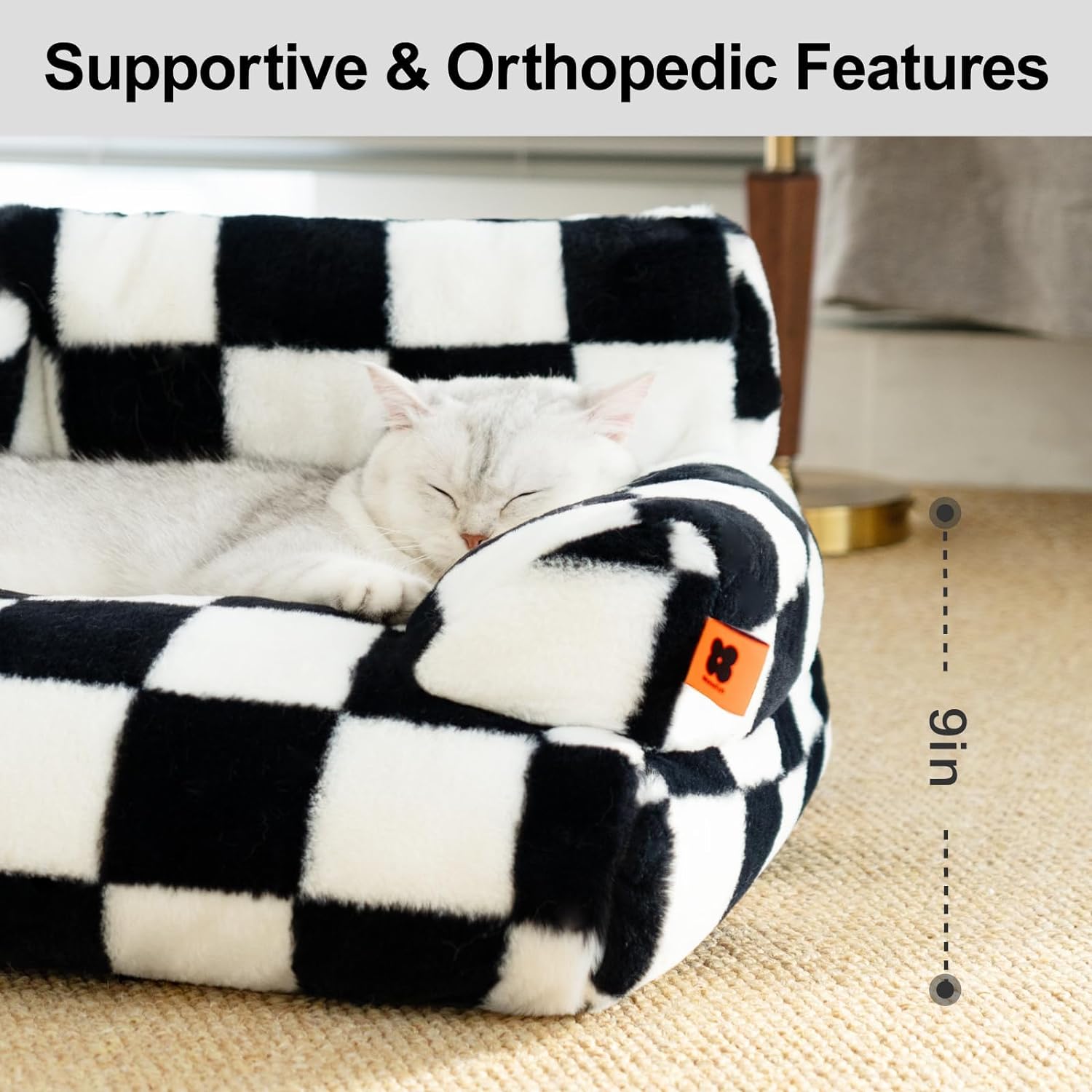 Fluffy Washable Plush Pet Couch Bed with Non-Slip Base