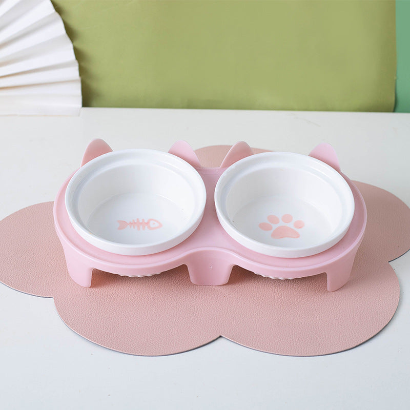 Elevated Tilted Ceramic Double Pet Bowl