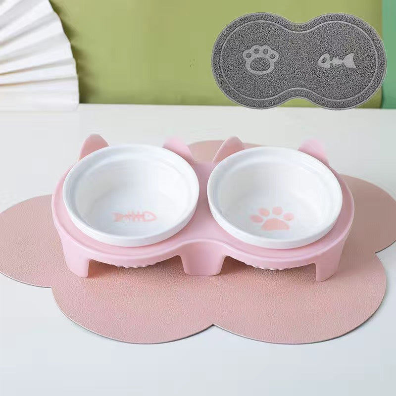 Elevated Tilted Ceramic Double Pet Bowl