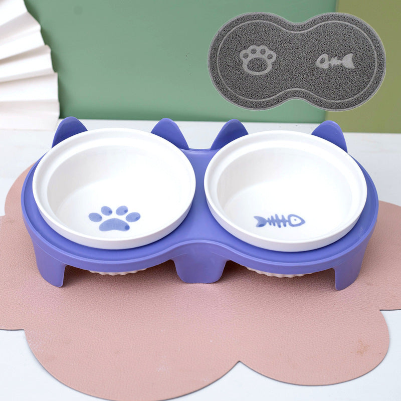 Elevated Tilted Ceramic Double Pet Bowl