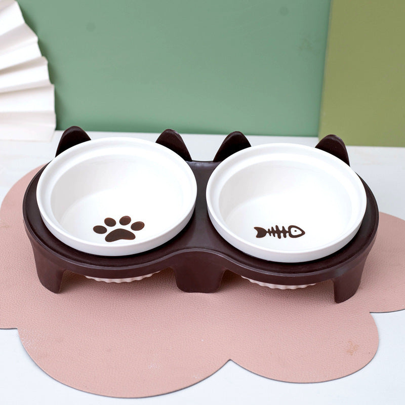 Elevated Tilted Ceramic Double Pet Bowl
