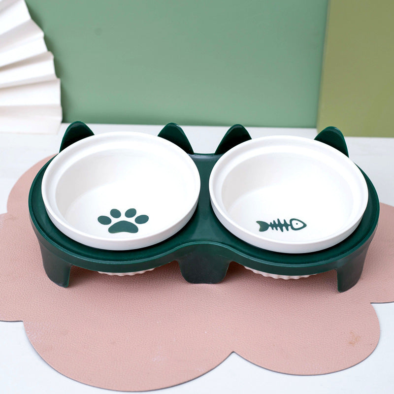 Elevated Tilted Ceramic Double Pet Bowl