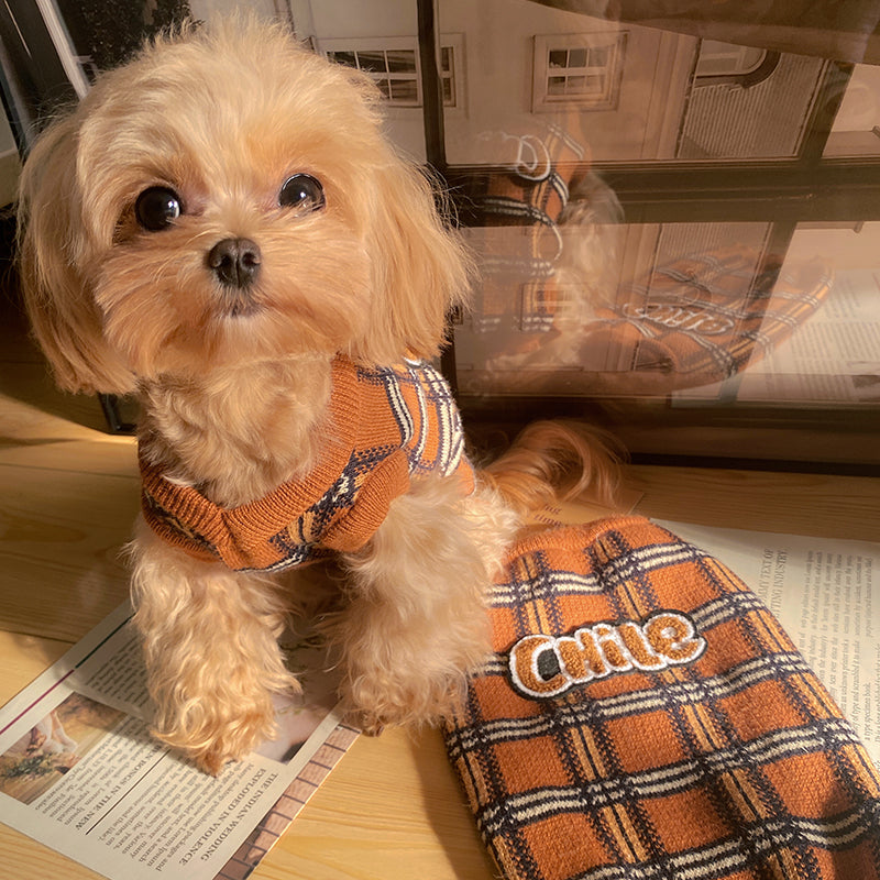 Vintage Plaid Knit Sweater for Small Pets