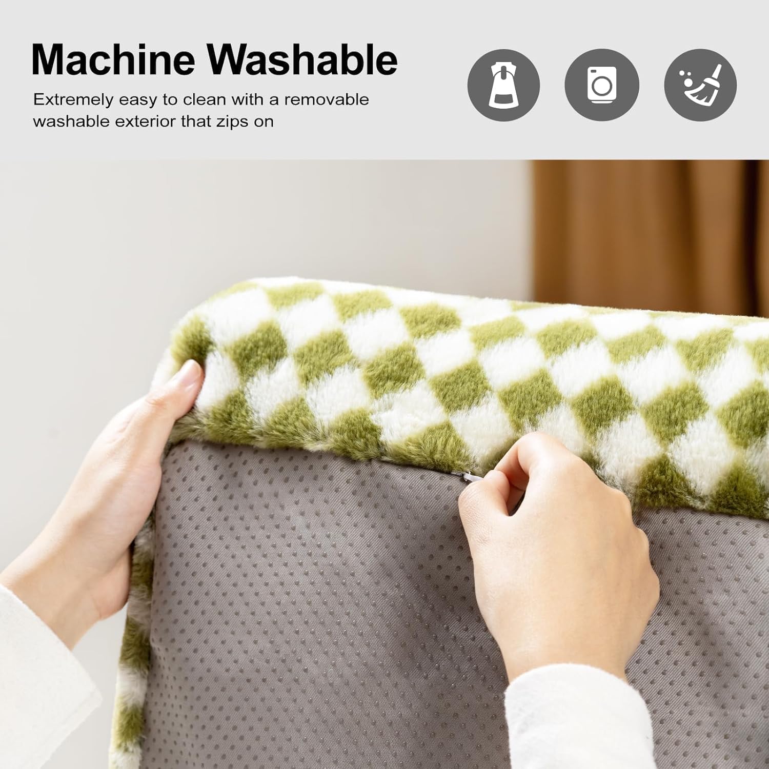 Fluffy Washable Plush Pet Couch Bed with Non-Slip Base