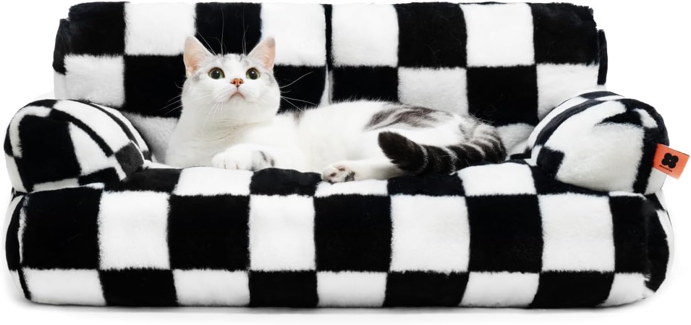 Fluffy Washable Plush Pet Couch Bed with Non-Slip Base
