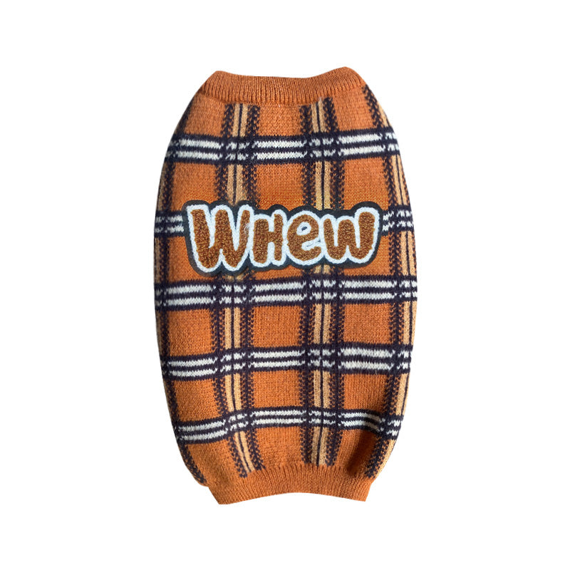 Vintage Plaid Knit Sweater for Small Pets