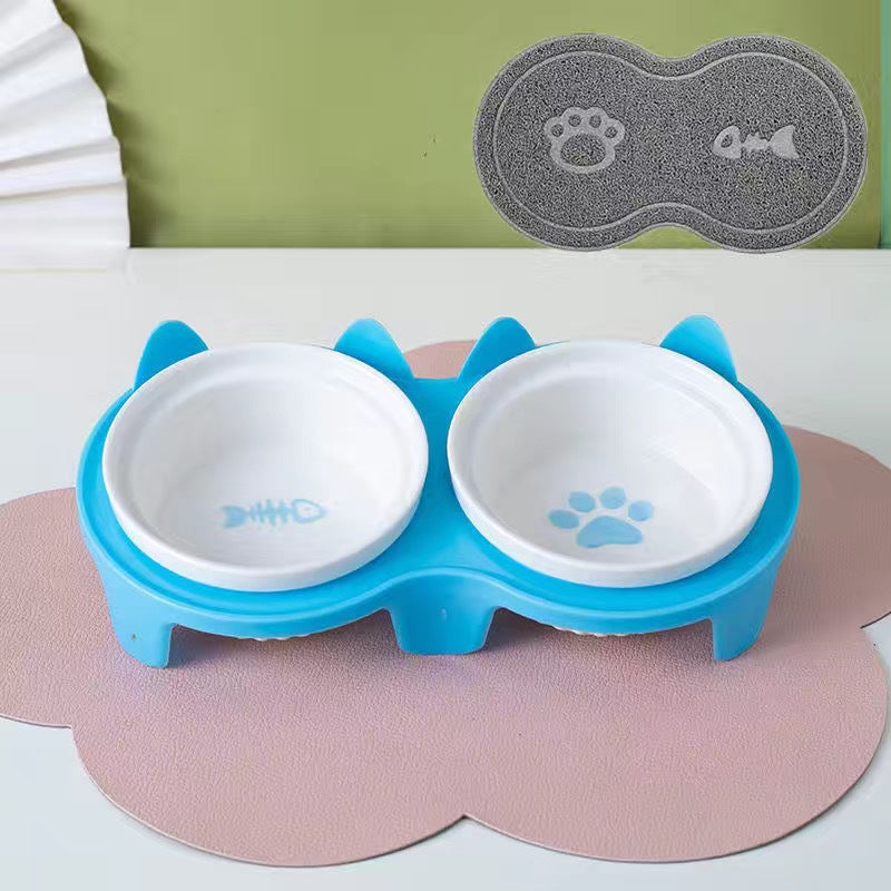 Elevated Tilted Ceramic Double Pet Bowl