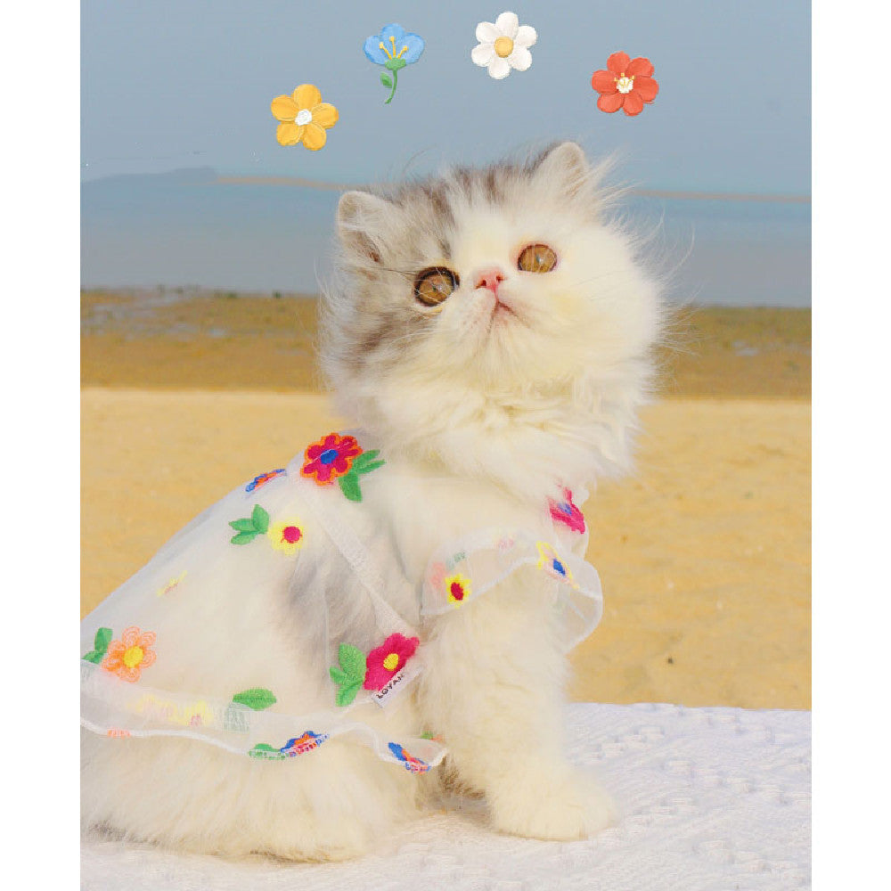 Mesh Flower Embroidered Dress Pet Outfit