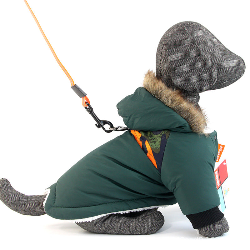 Warm Pet Coat With Traction Rope Design