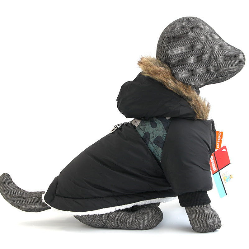 Warm Pet Coat With Traction Rope Design