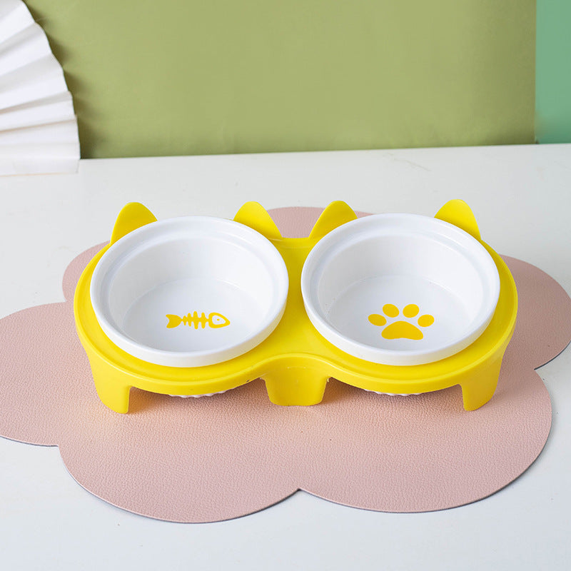 Elevated Tilted Ceramic Double Pet Bowl