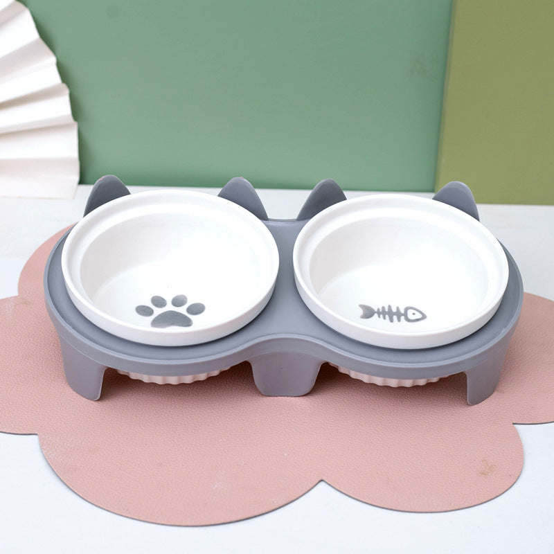 Elevated Tilted Ceramic Double Pet Bowl
