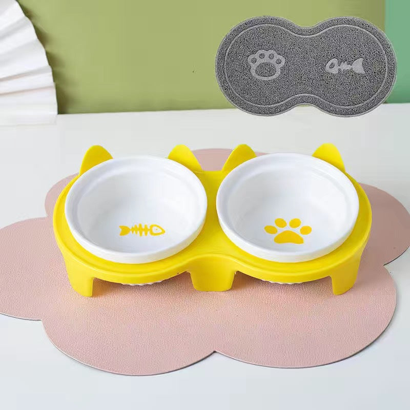 Elevated Tilted Ceramic Double Pet Bowl