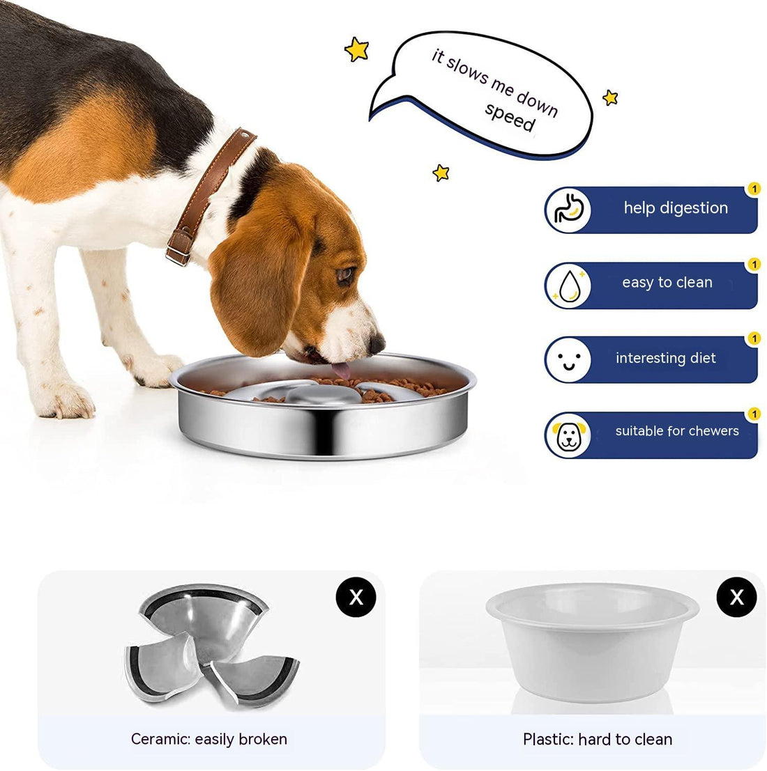Slow-Feeding Stainless Steel Pet Bowl with Neck Guard