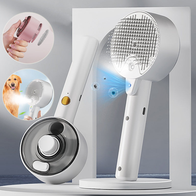 Pet Hair Remover Steam Brush for Self-Cleaning Grooming