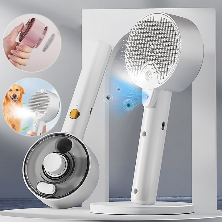 Pet Hair Remover Steam Brush for Self-Cleaning Grooming