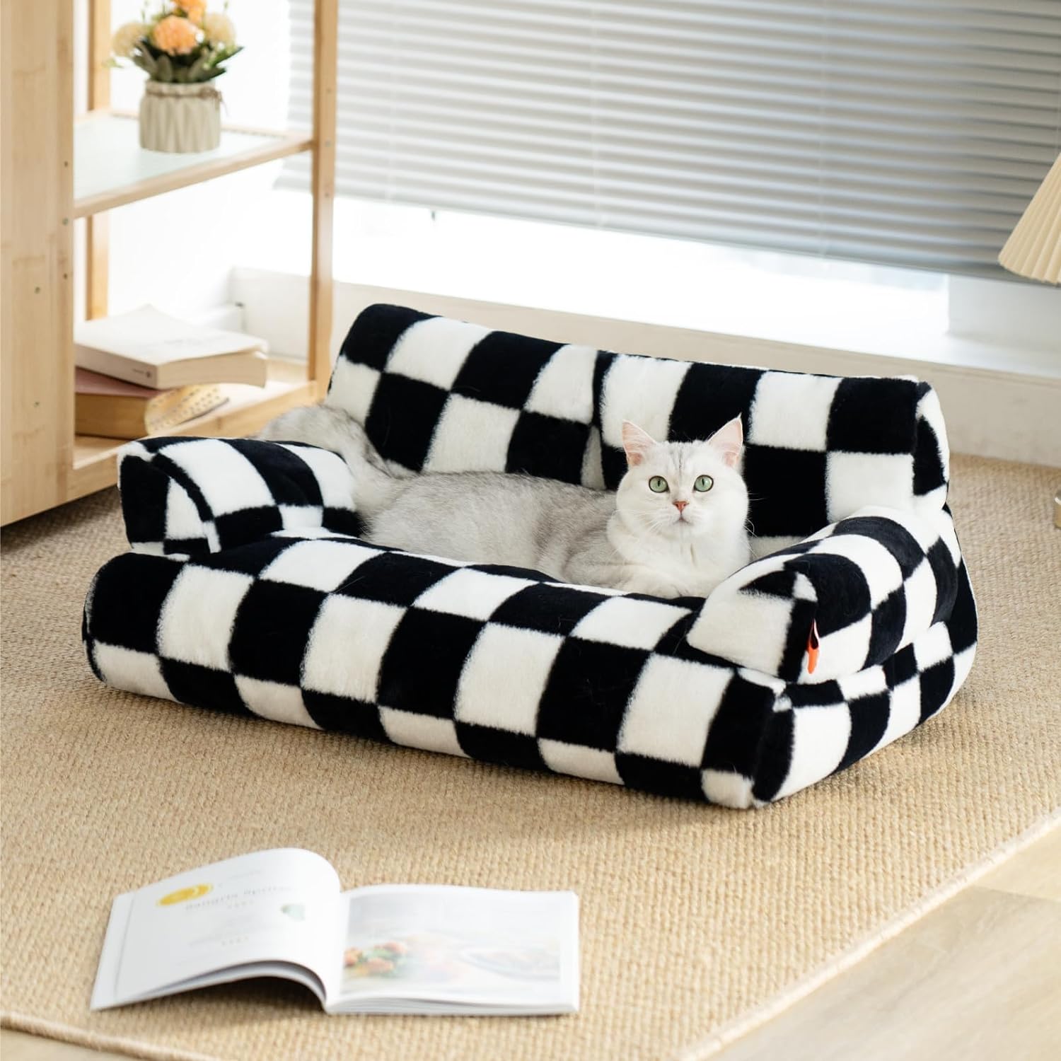 Fluffy Washable Plush Pet Couch Bed with Non-Slip Base