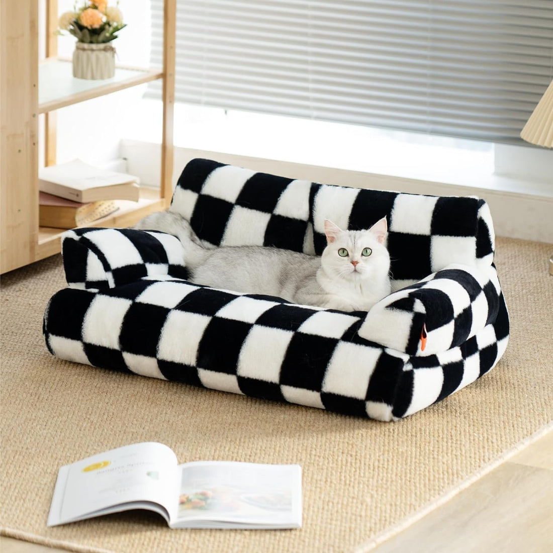 Fluffy Washable Plush Pet Couch Bed with Non-Slip Base