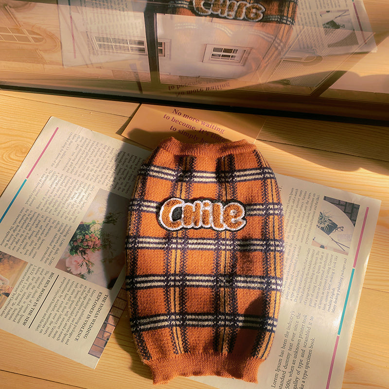 Vintage Plaid Knit Sweater for Small Pets