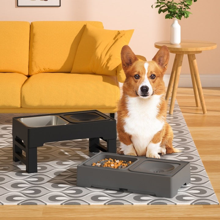 Adjustable Elevated Double Pet Bowl with Stainless Stand